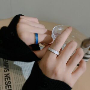18K gold rings with blue and white inlays, waterproof and tarnish-resistant.