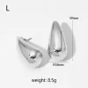 Silver stainless steel teardrop earrings, L size, 39mm in length, and 8.5g weight, offering an elegant and bold design for stylish looks.