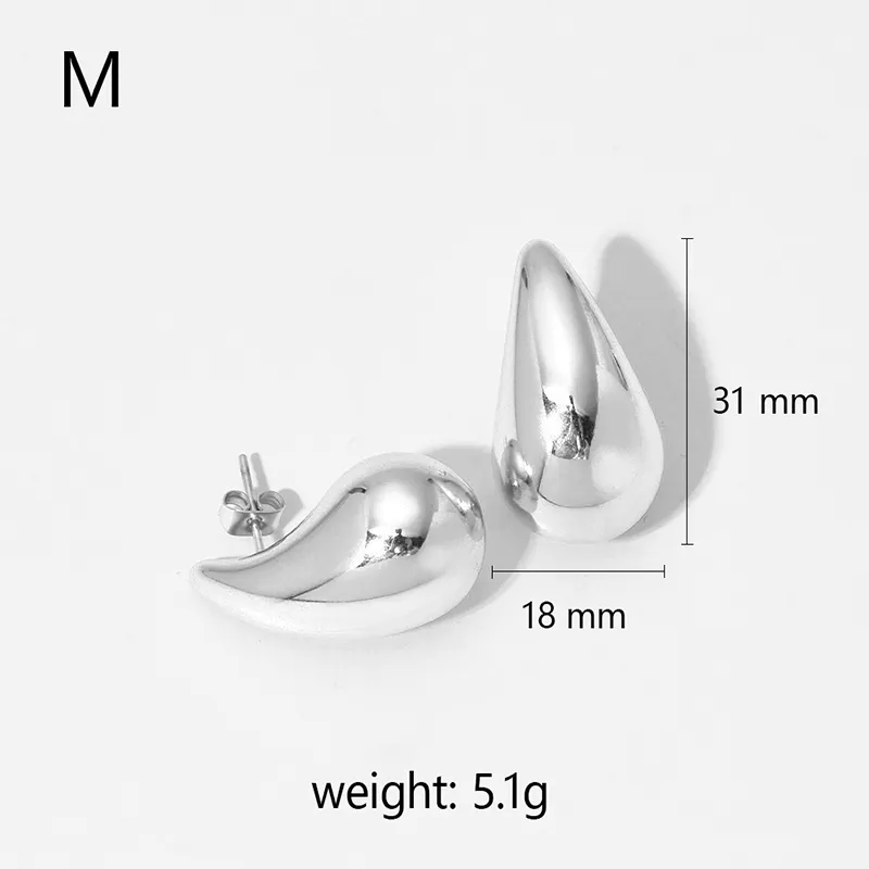 Silver stainless steel teardrop earrings, M size, 31mm in length, and 5.1g lightweight, offering a bold and modern design.