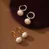 Pearl hoop earrings in gold and silver finishes, designed to be waterproof and fade-resistant for long-lasting wear.