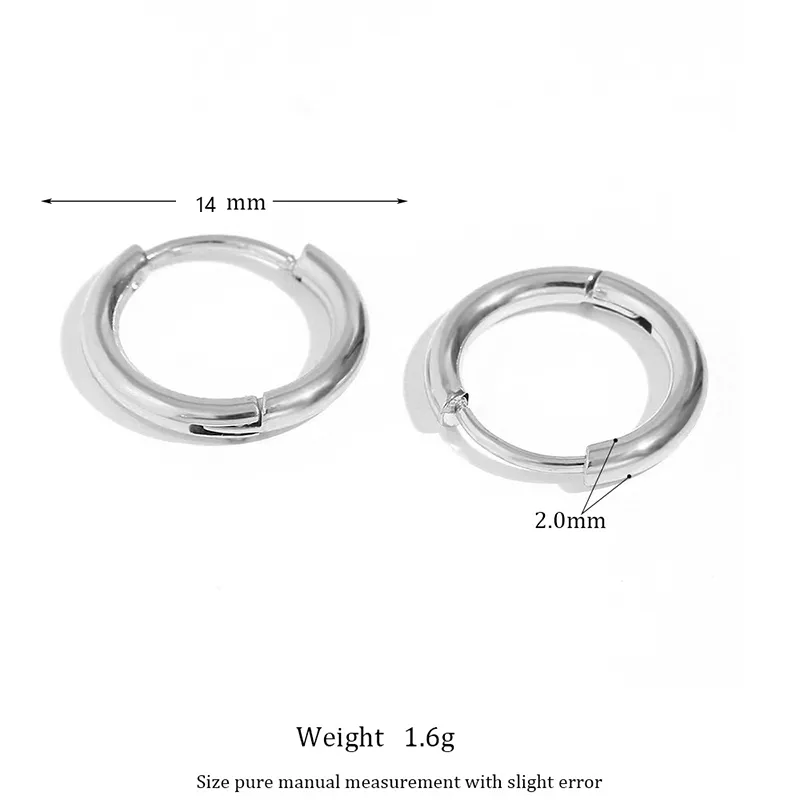 Silver 14mm hoop earrings, lightweight with a sleek and modern design.