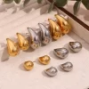 Collection of gold and silver stainless steel teardrop earrings in various sizes, offering sleek and modern designs for different styles.