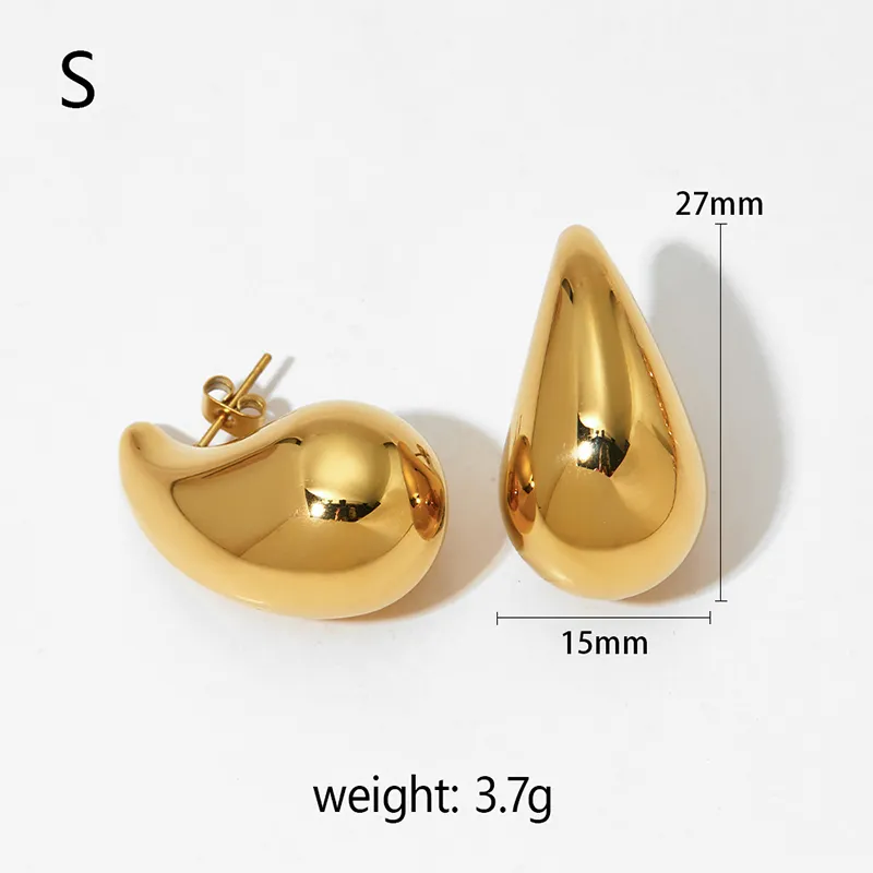 Gold stainless steel teardrop earrings, S size, 27mm in length, and 3.7g lightweight, perfect for a sleek and modern look.