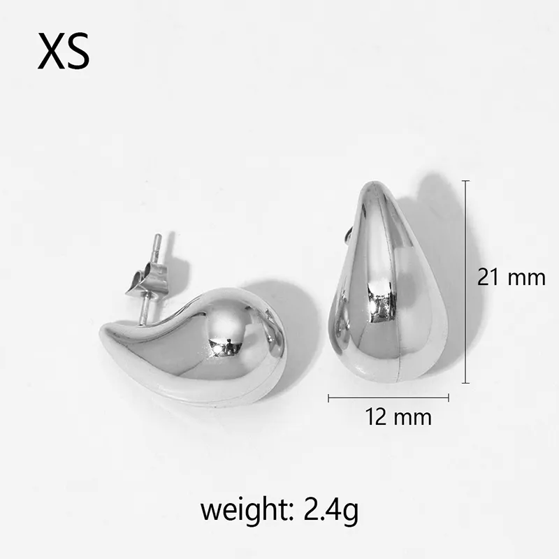 Stainless steel teardrop earrings, XS size, 21mm in length, and 2.4g lightweight, perfect for a modern minimalist style.