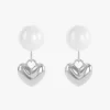 Stainless steel earrings with pearl and heart-shaped pendant, offering a timeless and elegant design.