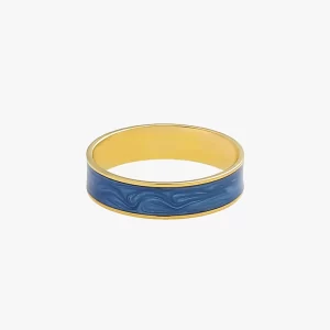 18K gold ring with blue inlay, waterproof and tarnish-resistant.