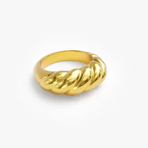 Gold chunky twist ring with a smooth, polished finish, emphasizing its bold and modern design.