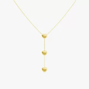 18K gold necklace with three heart pendants on a delicate chain, waterproof and tarnish-resistant.