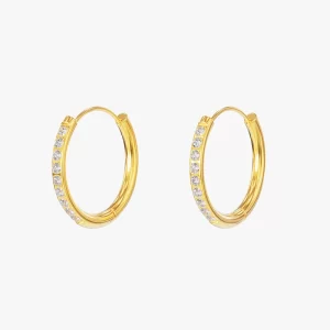 18K gold hoop earrings with cubic zirconia stones, waterproof and colorfast, elegant and durable.
