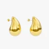 Gold teardrop stud earrings with sleek and polished design.