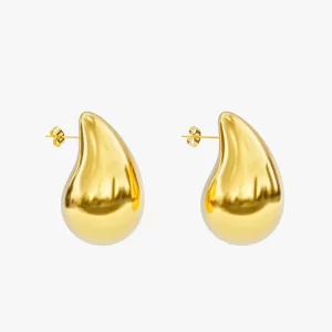 Gold teardrop stud earrings with sleek and polished design.