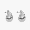 Stainless steel silver teardrop stud earrings with polished finish.