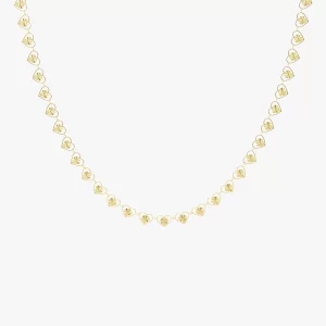 18K gold heart chain necklace with engraved detailing, featuring delicate heart-shaped links for a timeless and elegant look.