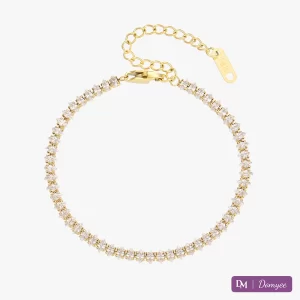 18K gold waterproof bracelet with marquise cubic zirconia stones, fade-resistant chain, and "18K" tag